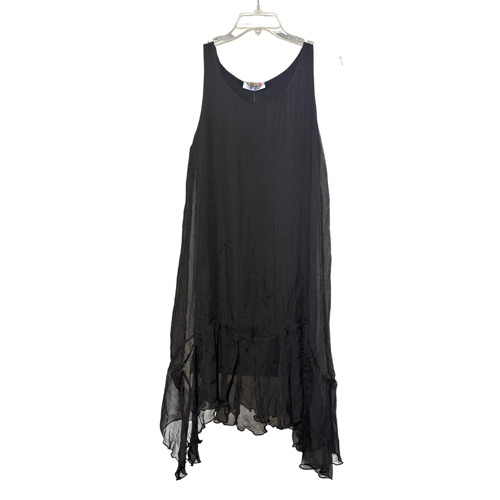 Black‎ Ruffle Hem Sleeveless Midi Dress OS NEW Whimsigoth Witchy Grunge